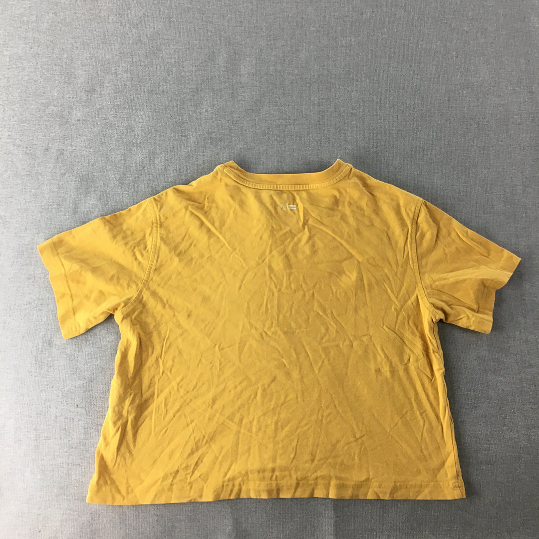 Russell Athletic Womens T-Shirt Size 10 Yellow Big Logo Cropped