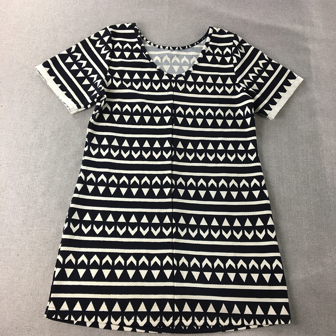 Cocolatte Womens A-Line Dress Size 12 Navy Blue White Mini Short Sleeve Stretch