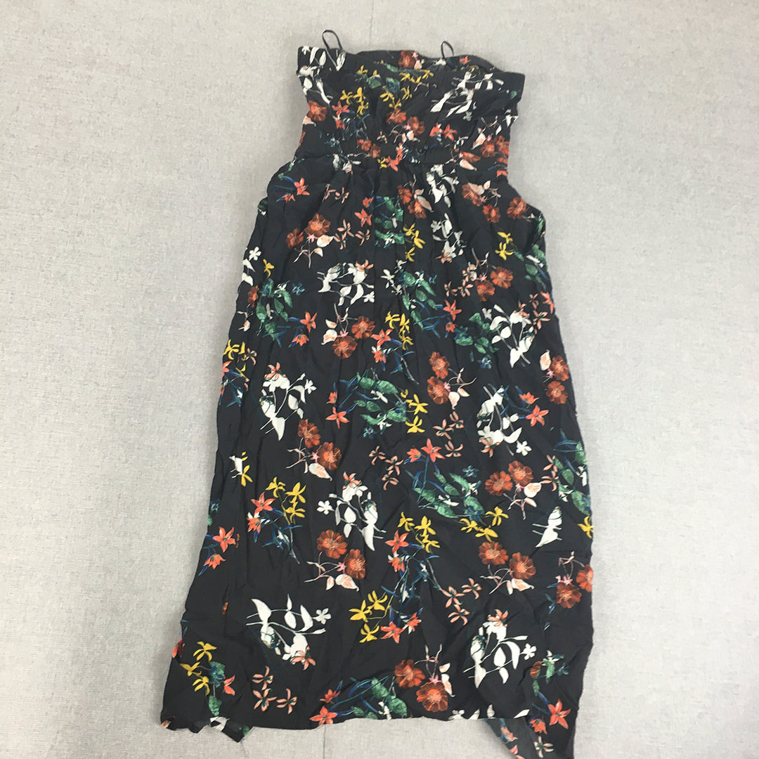 Portmans Womens Strapless Dress Size 8 Black Floral Mini Pleated