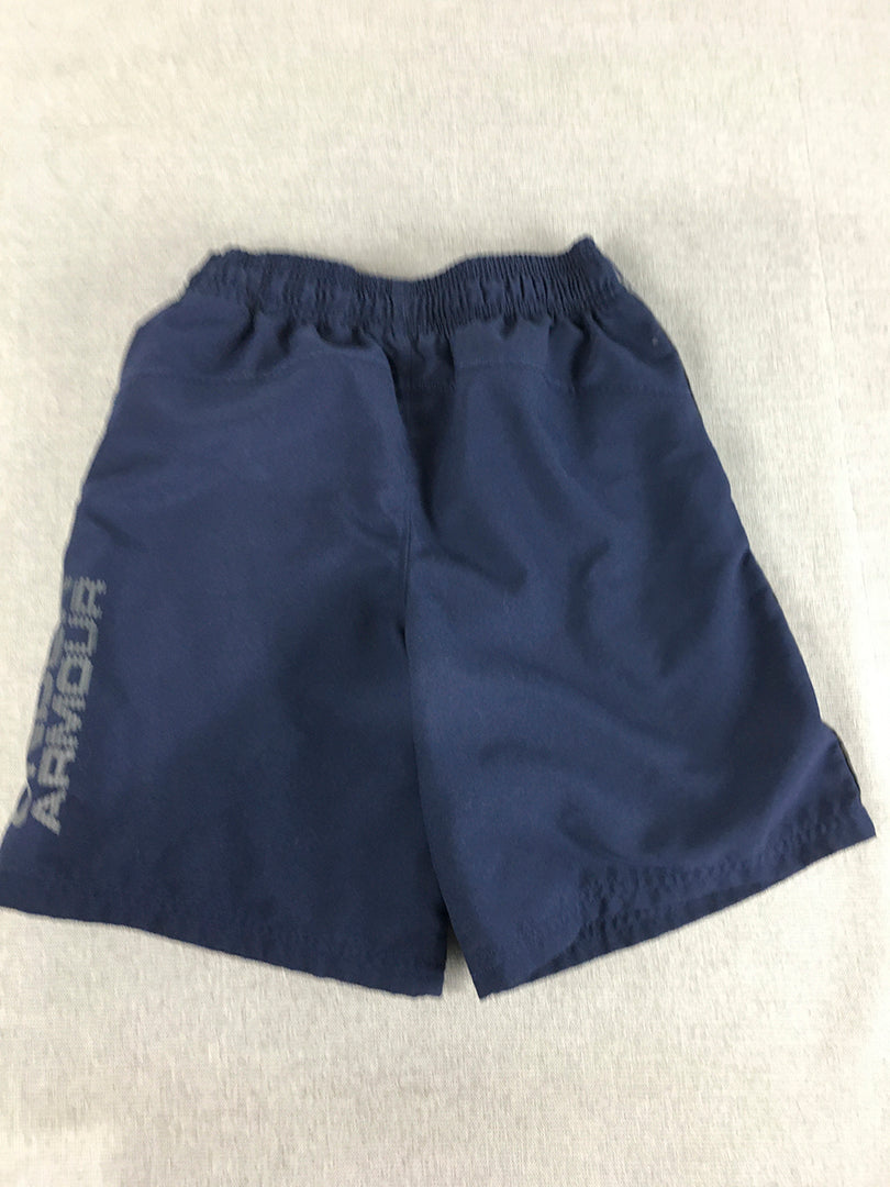 Under Armour Kids Boys Shorts Youth Size S Blue Logo Drawstring