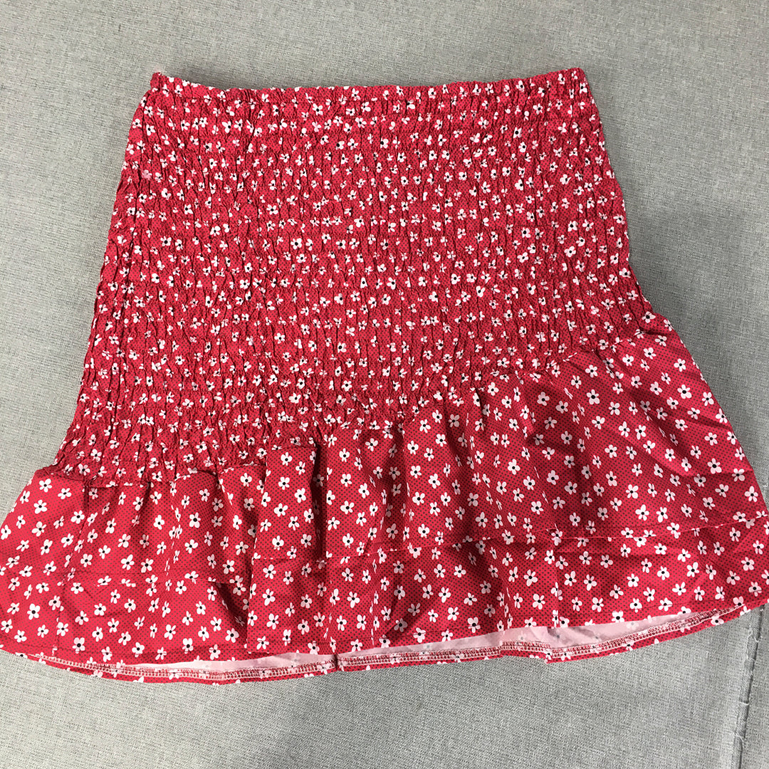 Valleygirl Womens Mini Skirt Size 12 Red Floral Elastic Waist