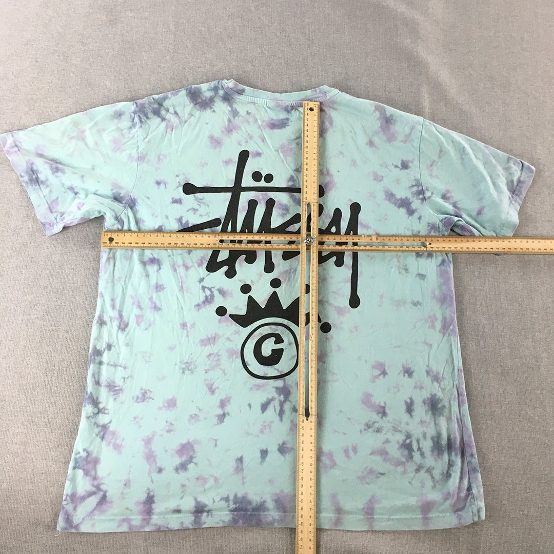 Stussy Womens T-Shirt Size 10 Blue Purple Tie-Dye Logo Short Sleeve Top