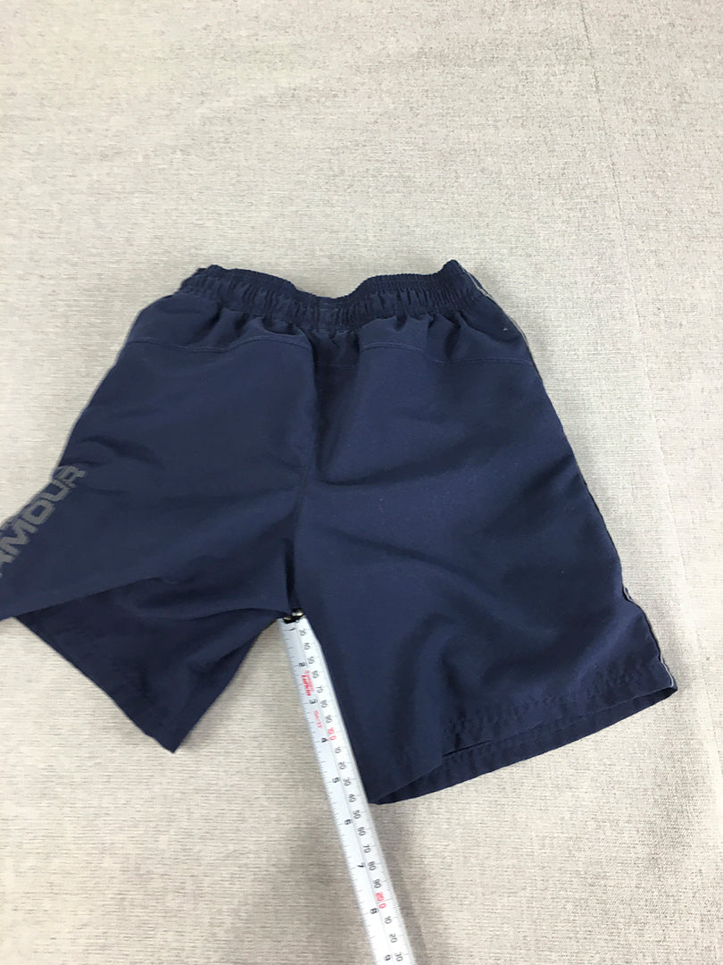 Under Armour Kids Boys Shorts Youth Size S Blue Logo Drawstring