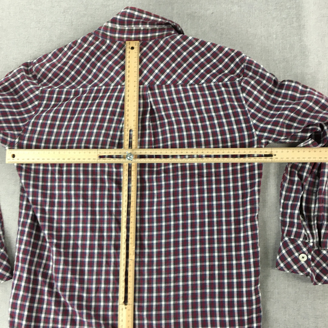 Kitschen Mens Shirt Size S Red Black Blue Checkered Button-Up Long Sleeve