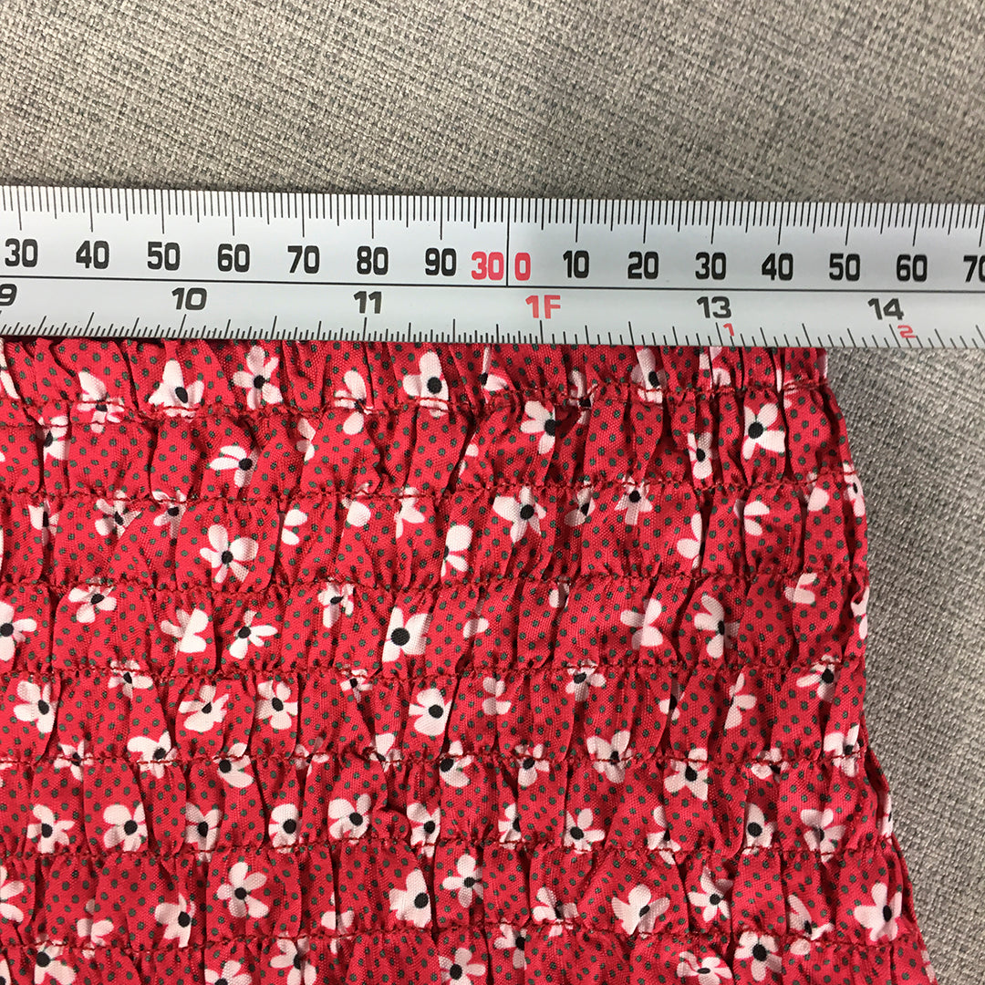 Valleygirl Womens Mini Skirt Size 12 Red Floral Elastic Waist