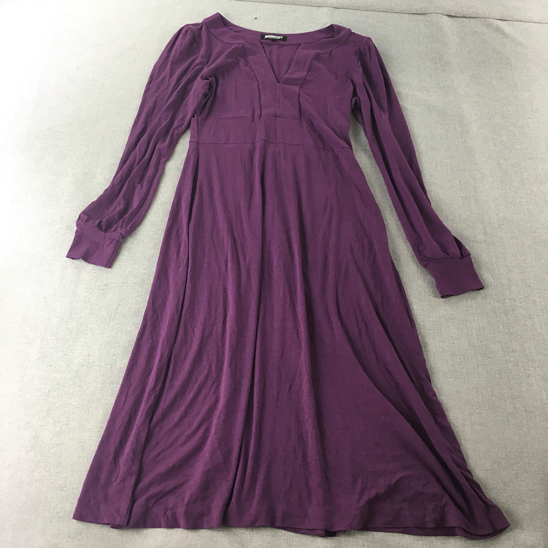 Morrissey Womens Dress Size 0 Purple A-Line Stretch Fabric Long Sleeve Midi