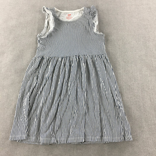 H&M Kids Girls Dress Size 7 - 8 Years Blue Striped Sleeveless A-Line Pleated