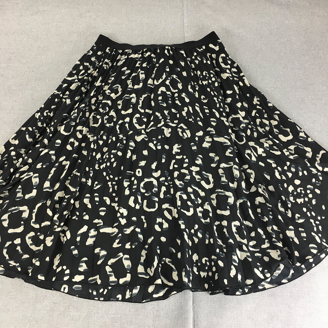 H&M Womens A-Line Skirt Size 12 Black Dot Elastic Waist Pleated