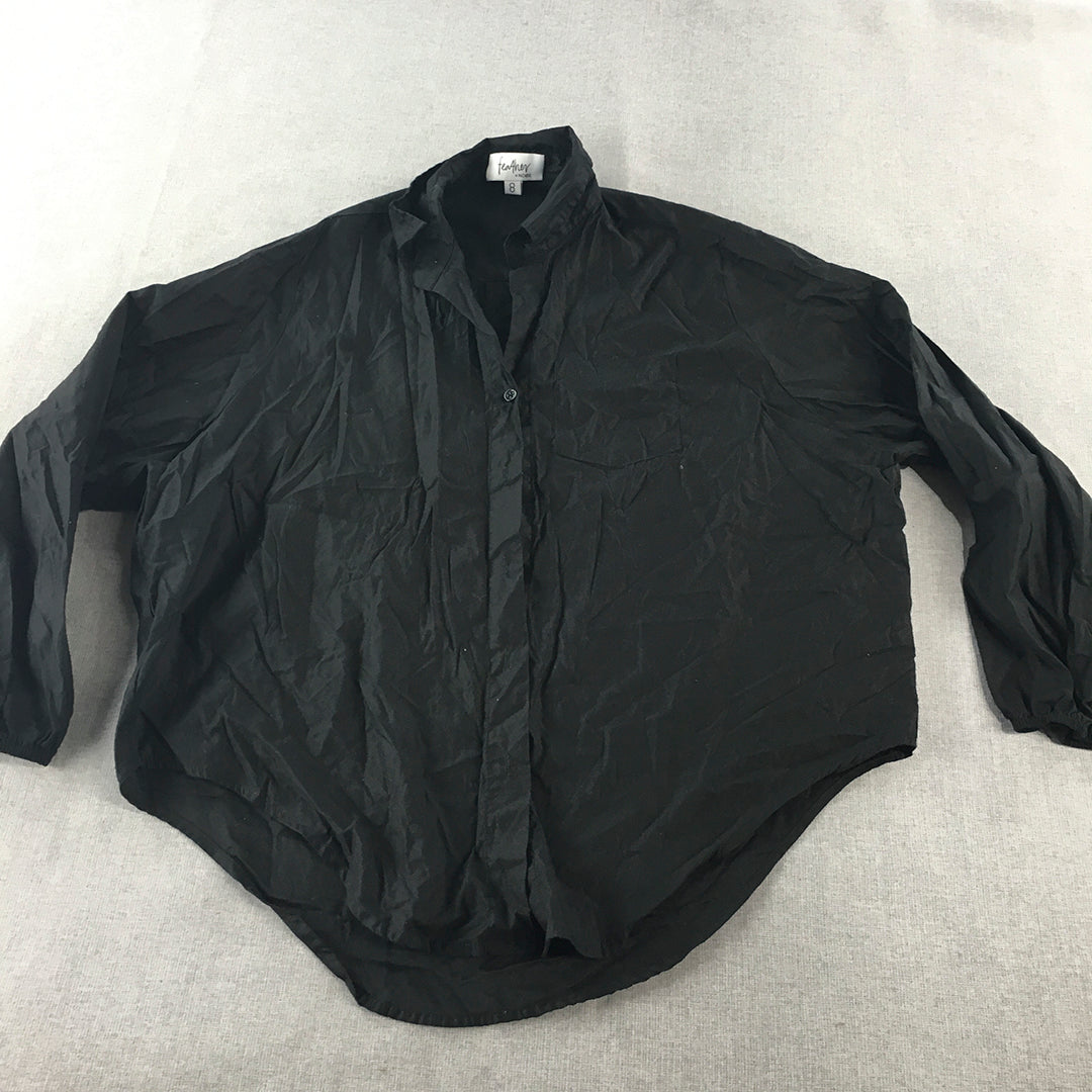 Feather & Noise Womens Top Size 8 Black Long Sleeve Button-Up Shirt