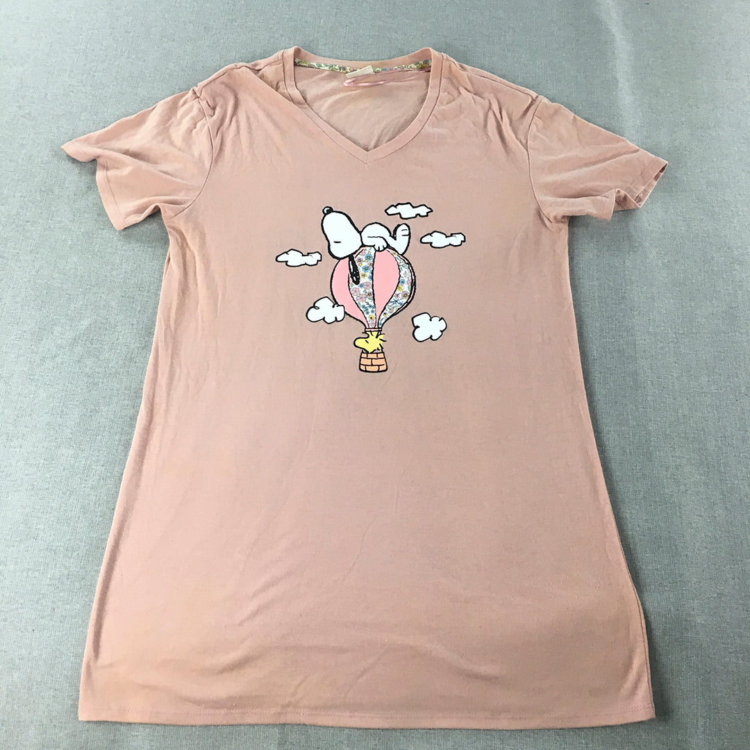 Peanuts Snoopy Womens T-Shirt Dress Size 6 - 8 AUS Pink Short Sleeve Mini