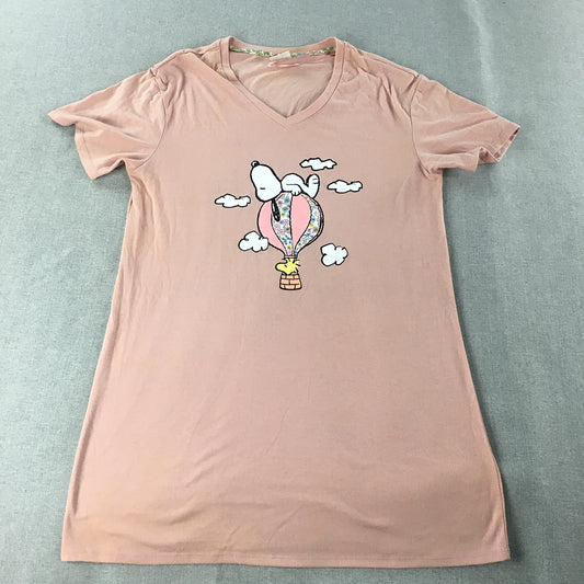 Peanuts Snoopy Womens T-Shirt Dress Size 6 - 8 AUS Pink Short Sleeve Mini