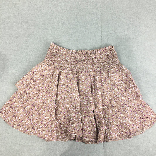 Ebby And I Womens Mini Skirt Size 12 Pink Floral Elastic Waist A-Line Tiered