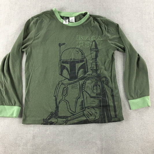 Star Wars Boba Fett Kids Boys Shirt Size 12 Khaki Green Long Sleeve Pullover