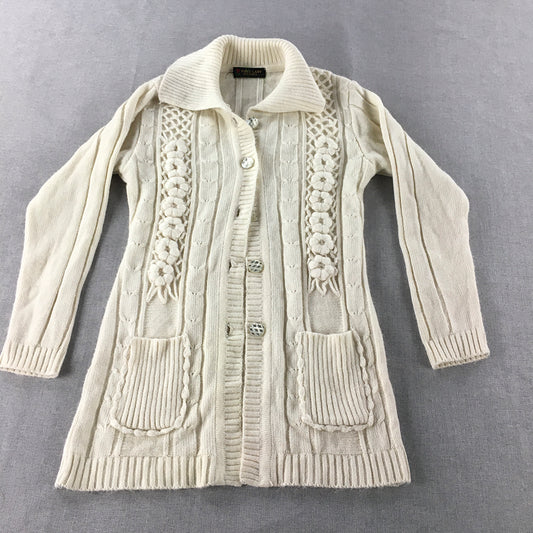 Vintage First Lady Womens Cable Knit Cardigan Size S Ivory White Button