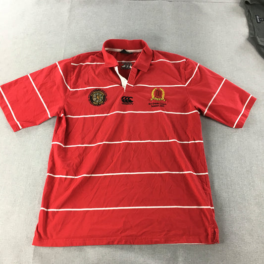 Canterbury Mens Polo Shirt Size 2XL Red Striped Logo Collared Rugby