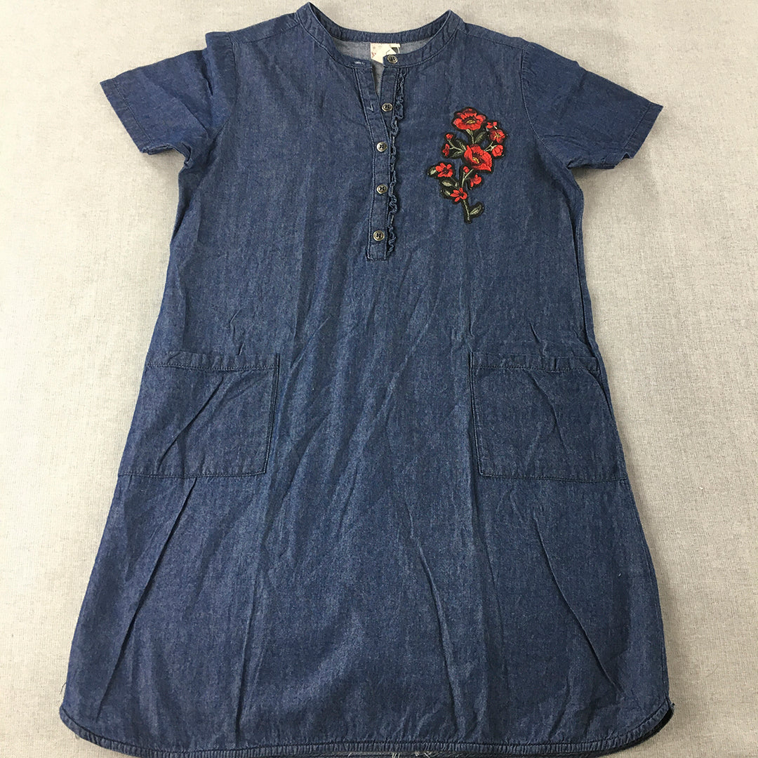 Shapes Womens Denim Mini Dress Size S Blue Short Sleeve Pockets A-Line