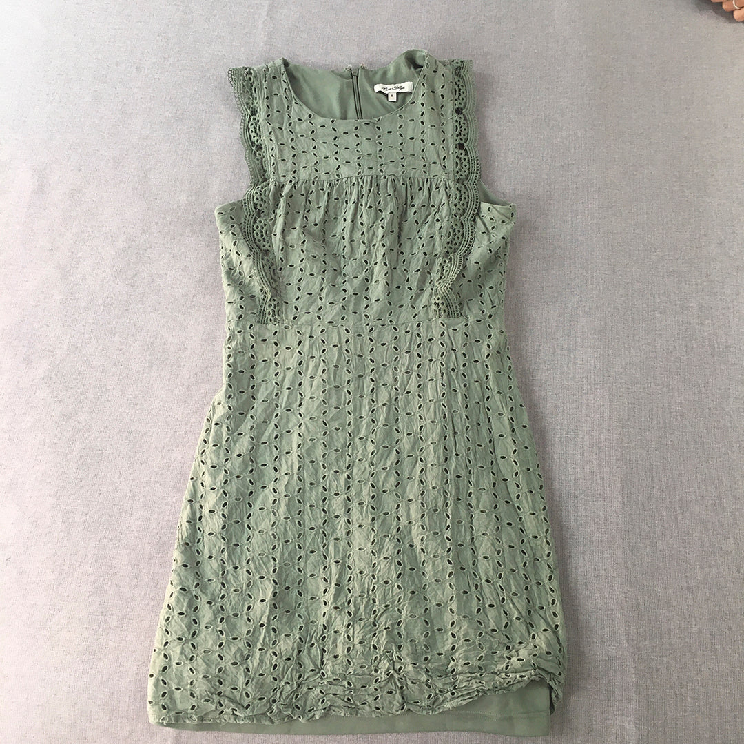 Miss Shop Womens Mini Dress Size 8 Green Pencil Sleeveless Dot Pattern