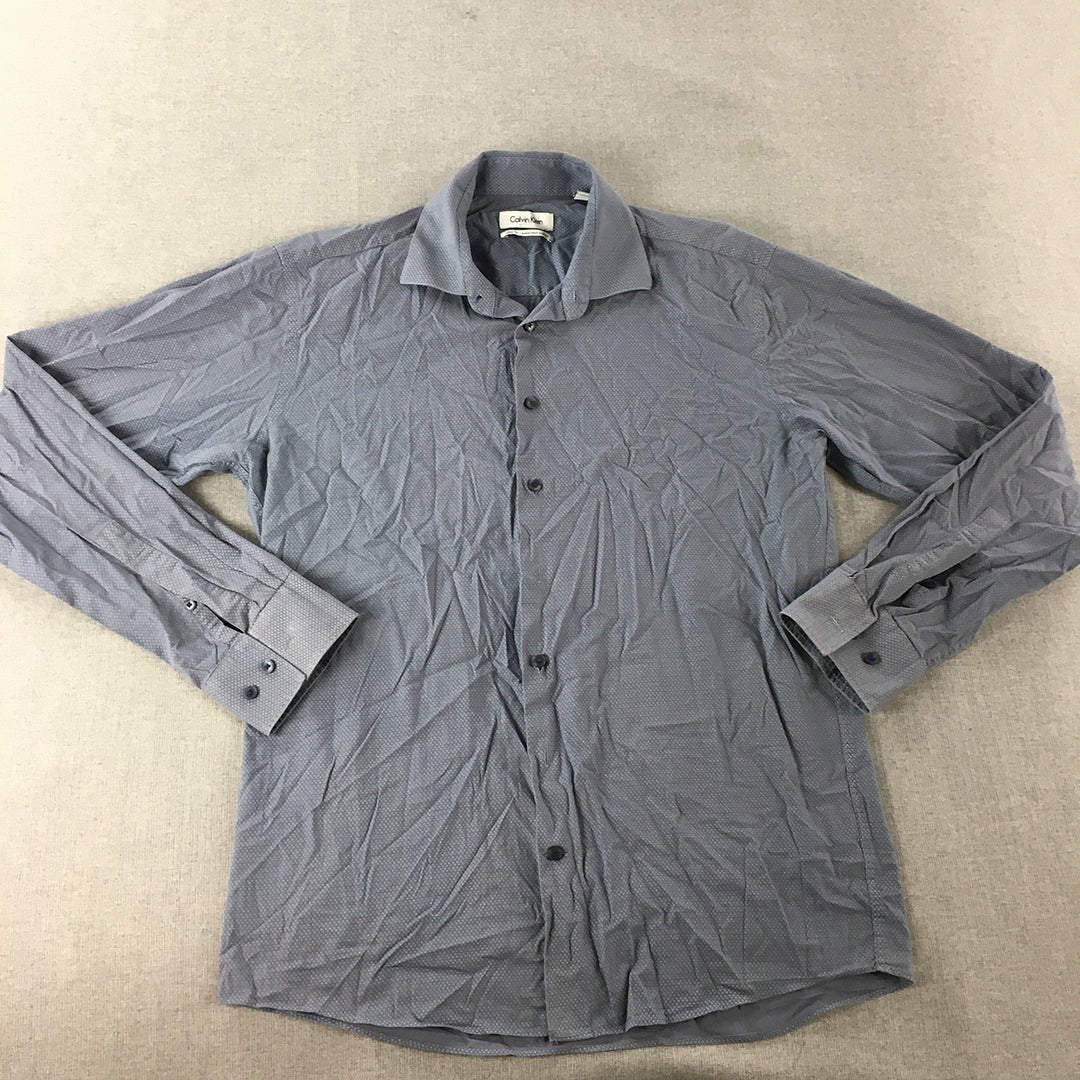 Calvin Klein Mens Shirt Size M (41) Slim Fit Blue Dot Long Sleeve Button-Up