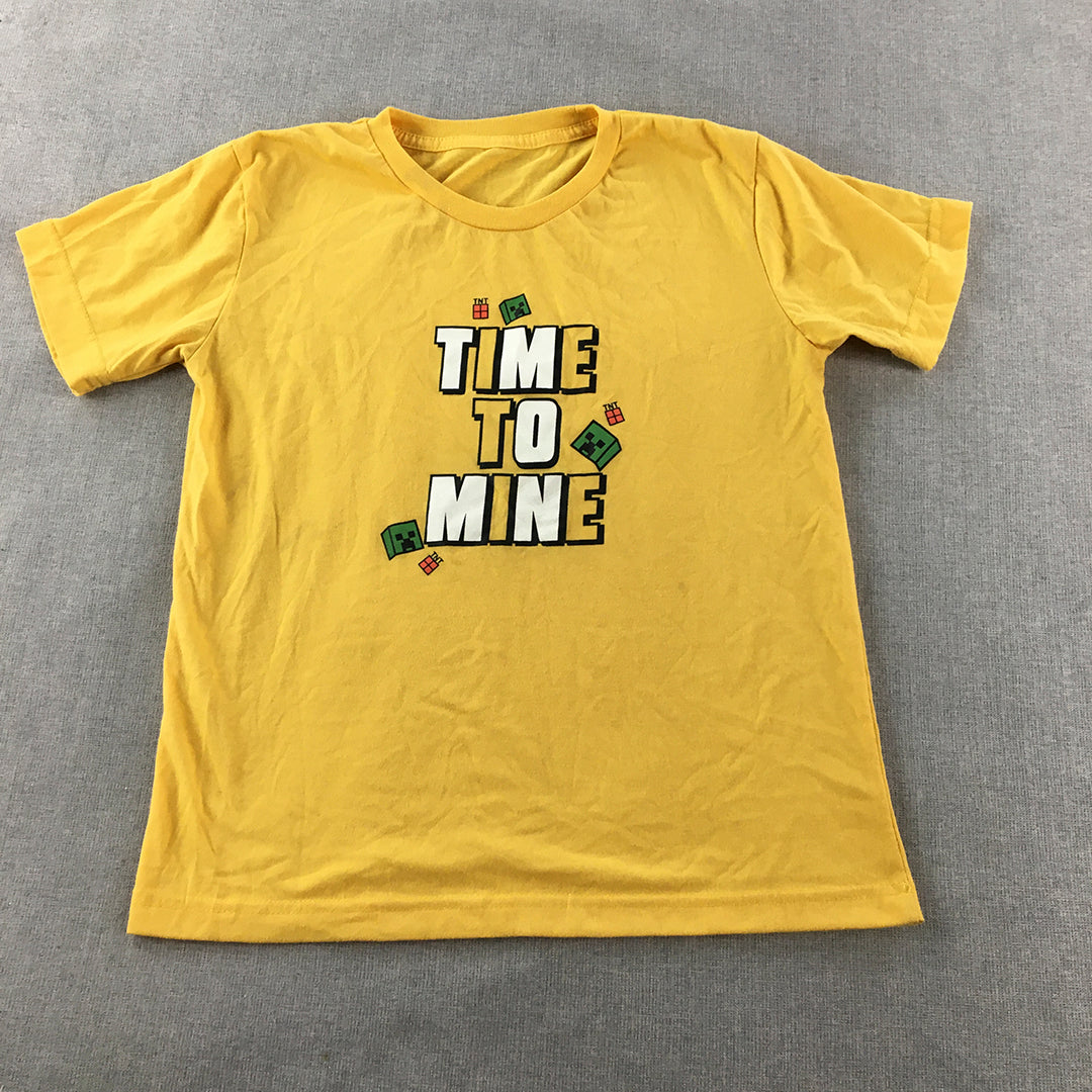 Minecraft Kids Boys T-Shirt Size 7 - 8 Years Yellow Short Sleeve Top