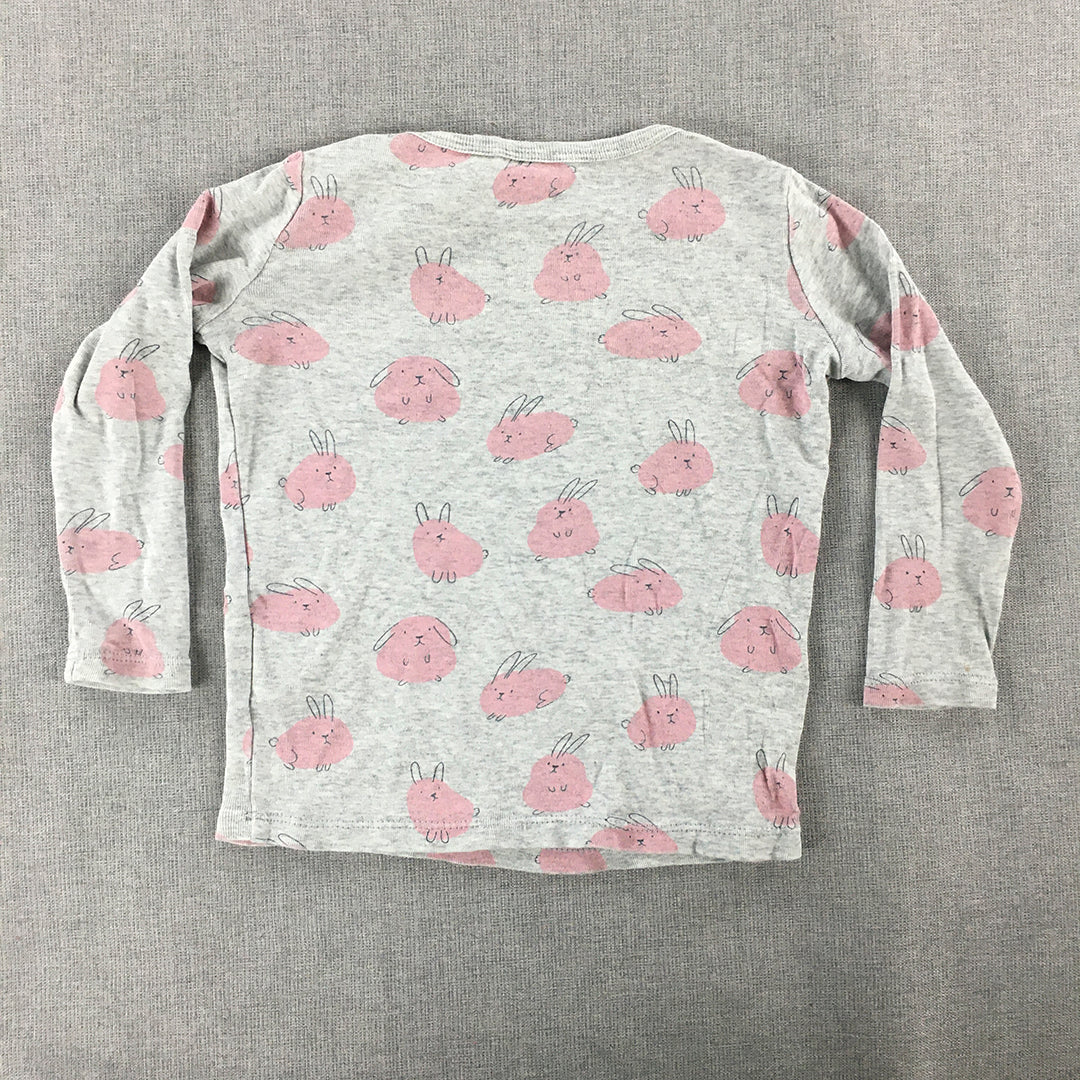 Seed Heritage Kids Girls Top Size 3 Toddler Grey Pink Bunny Rabbit Long Sleeve