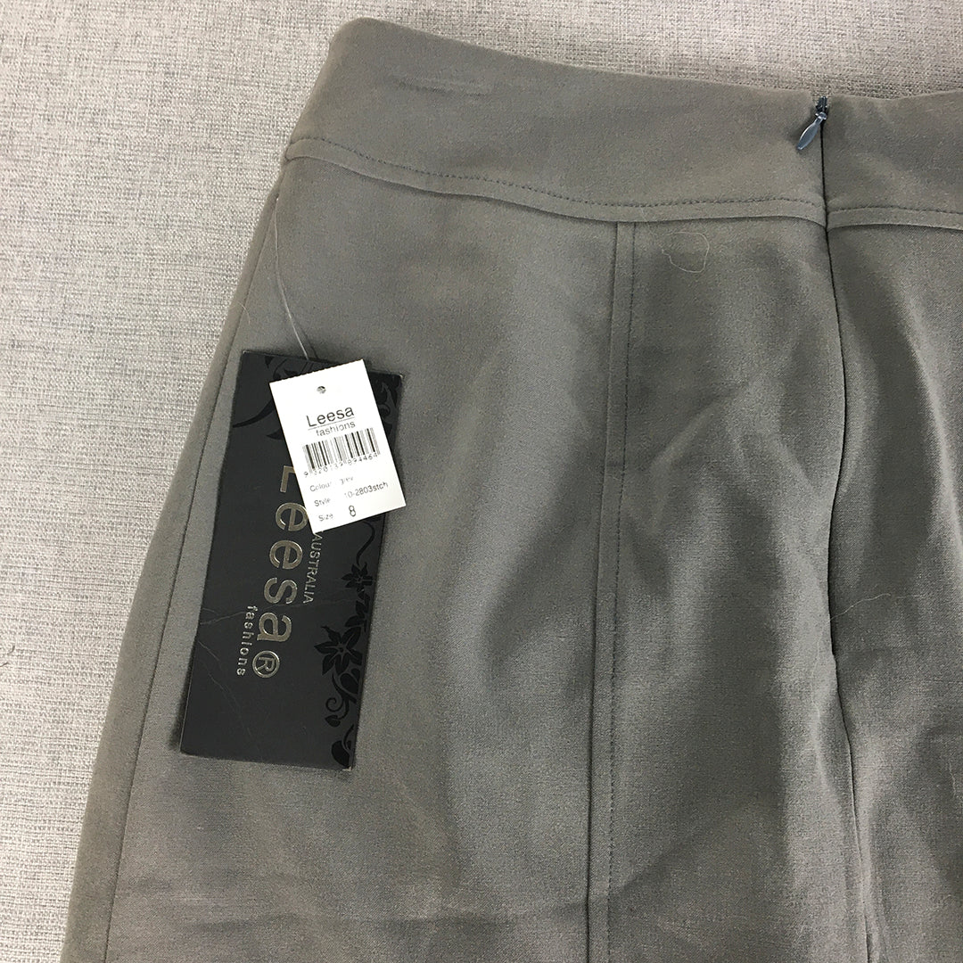 NEW Leesa Fashions Womens Pencil Skirt Size 8 Grey Midi Straight