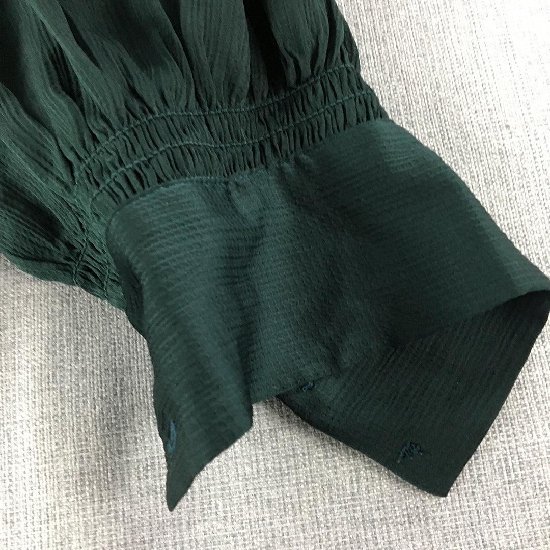 H&M Womens Shirt Size 18 Dark Forest Green Button-Up Long Sleeve Top