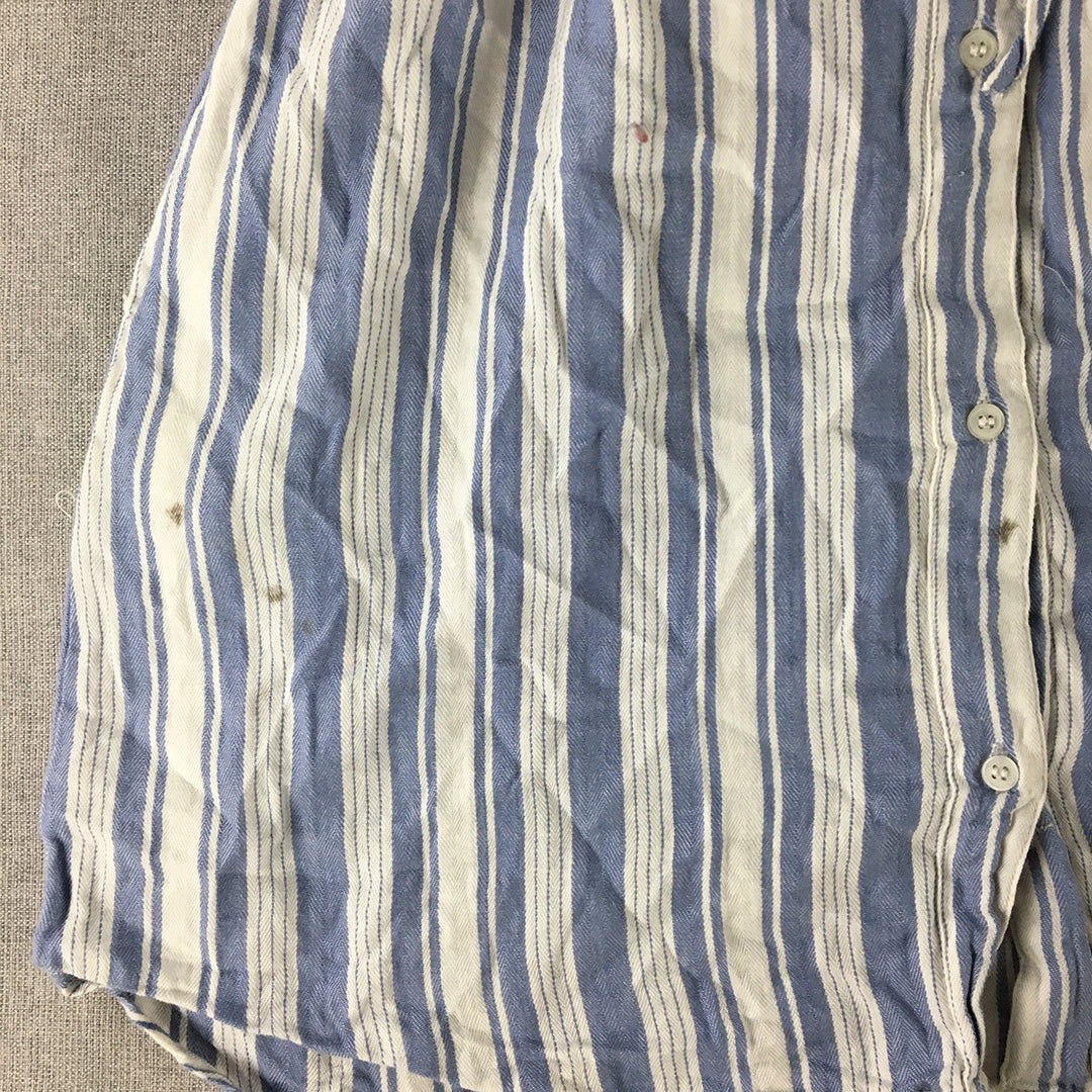 Japna Womens Shirt Dress Size M Blue White Striped Mini Fit Flare Drawstring