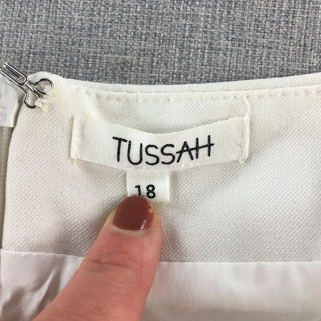 Tussah Womens Midi Skirt Size 18 White Belted Straight