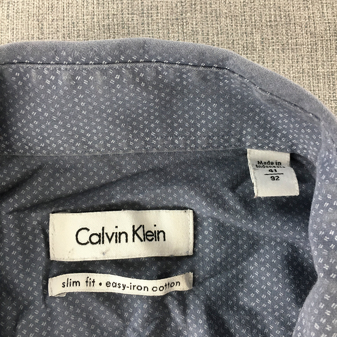 Calvin Klein Mens Shirt Size M (41) Slim Fit Blue Dot Long Sleeve Button-Up