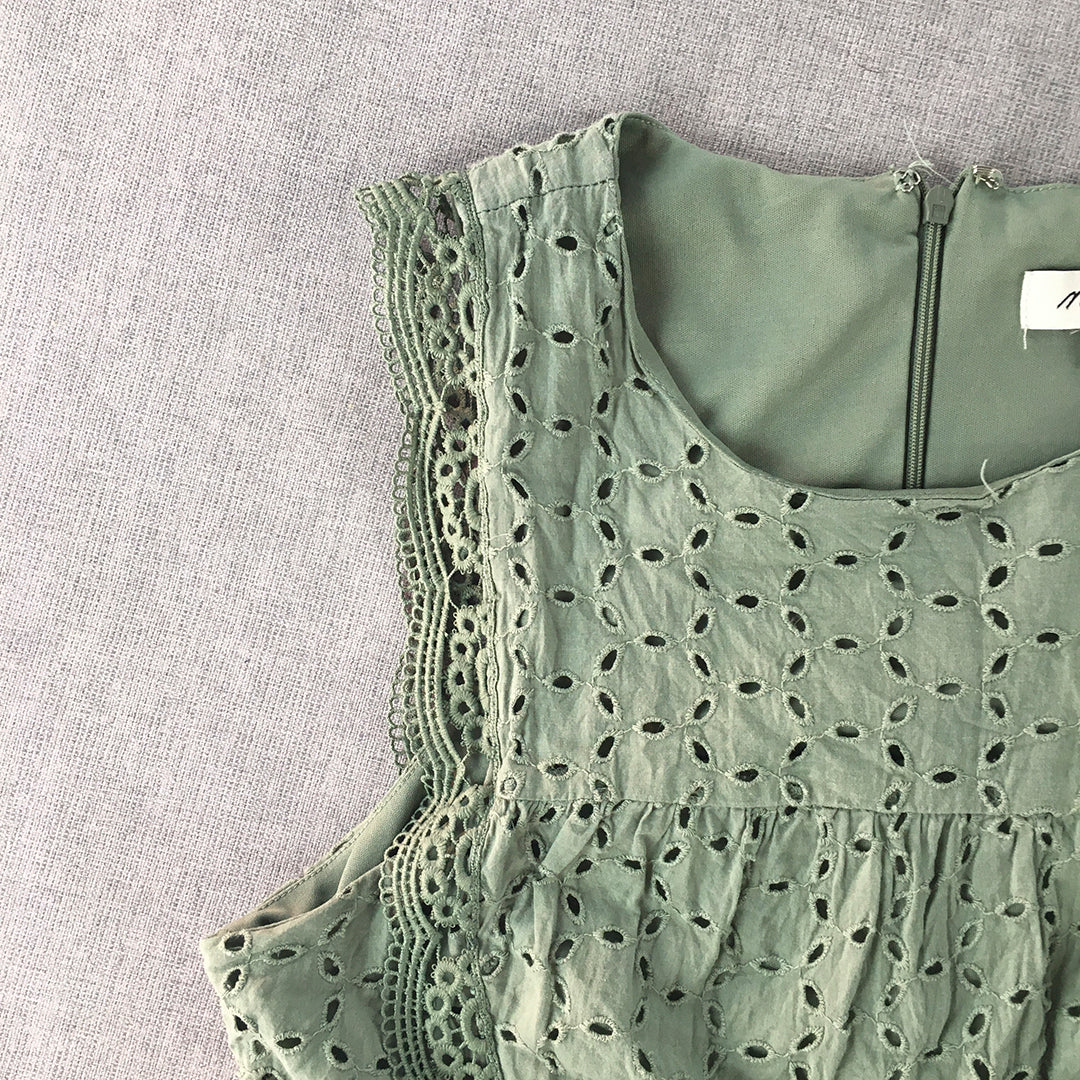 Miss Shop Womens Mini Dress Size 8 Green Pencil Sleeveless Dot Pattern