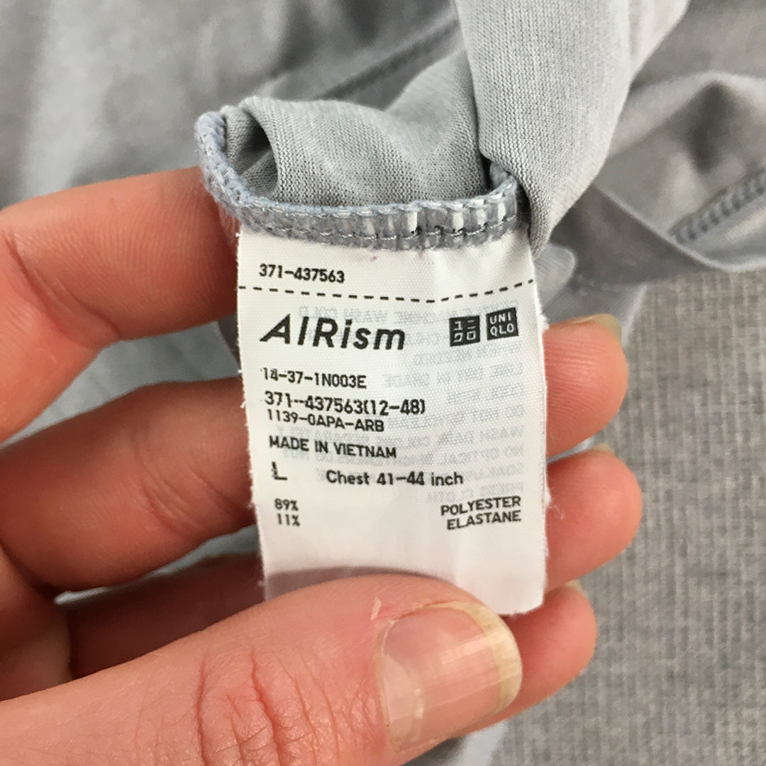 Uniqlo AIRism Mens T-Shirt Size L Grey V-Neck Short Sleeve