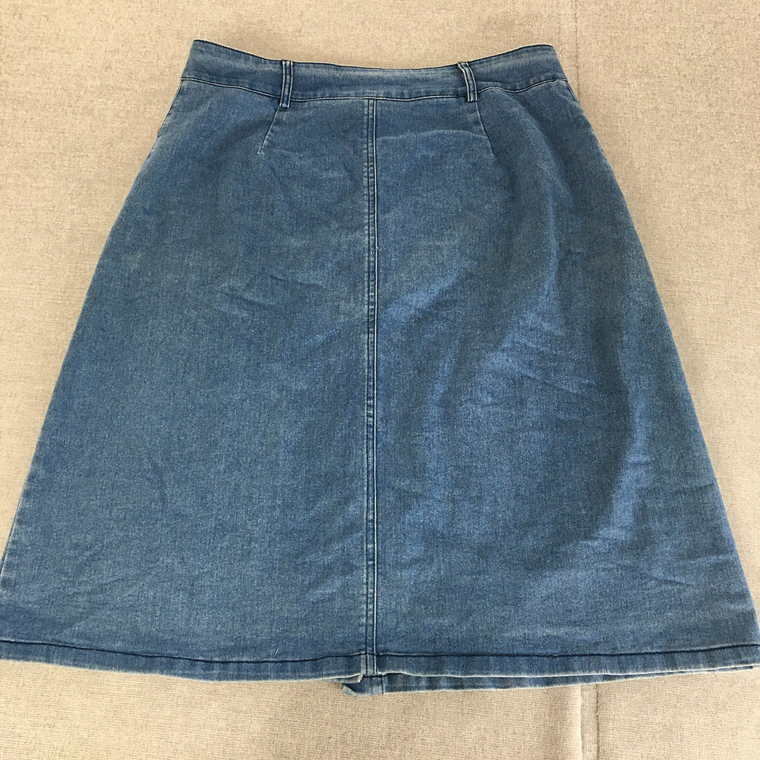 Suite Boutique Womens Denim Skirt Size 10 Blue Buttons A-Line