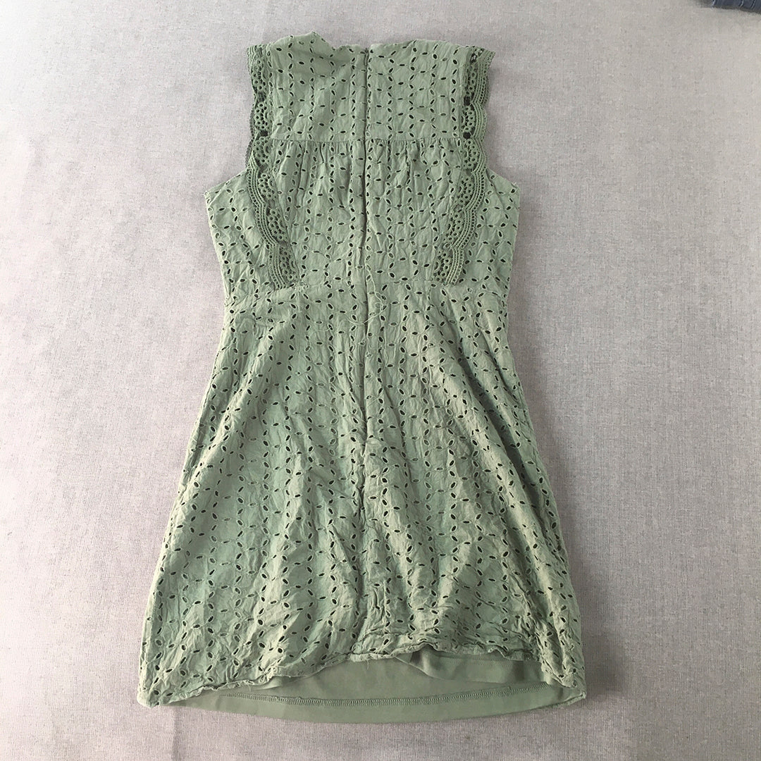 Miss Shop Womens Mini Dress Size 8 Green Pencil Sleeveless Dot Pattern