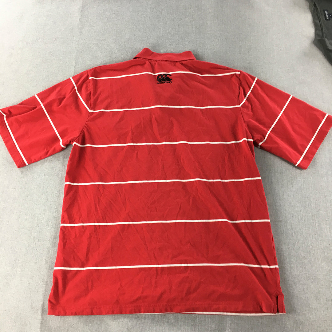 Canterbury Mens Polo Shirt Size 2XL Red Striped Logo Collared Rugby