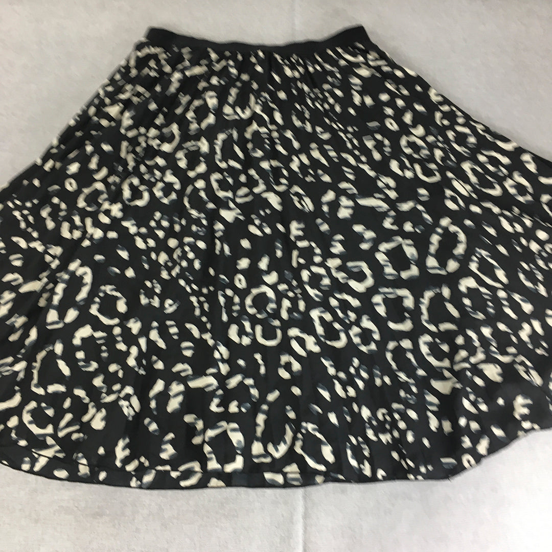 H&M Womens A-Line Skirt Size 12 Black Dot Elastic Waist Pleated