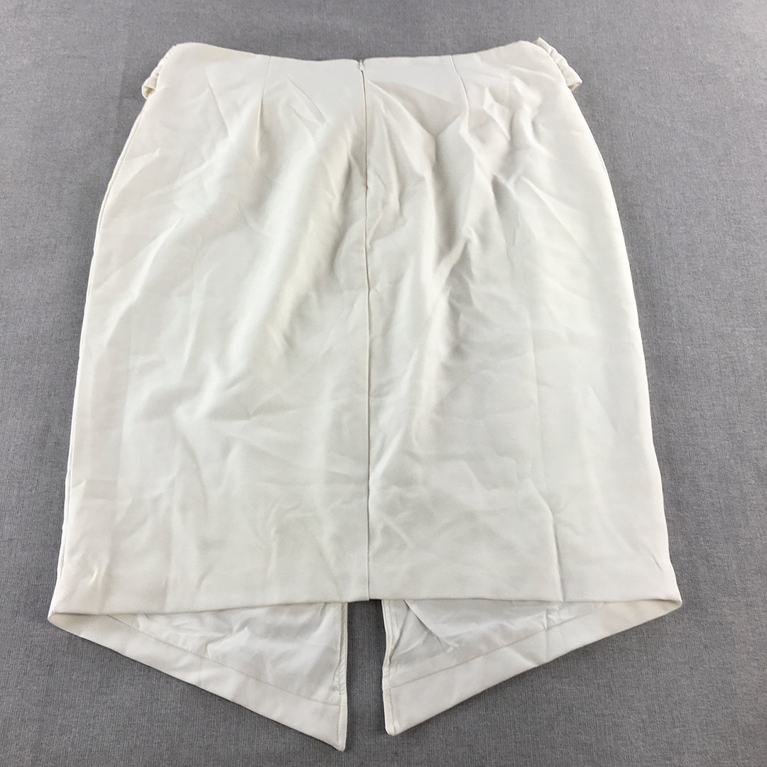 Tussah Womens Midi Skirt Size 18 White Belted Straight