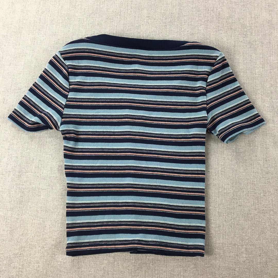 H&M Womens Knit Top SIze XS Blue Striped Short Sleeve Stretch Fabric Shirt