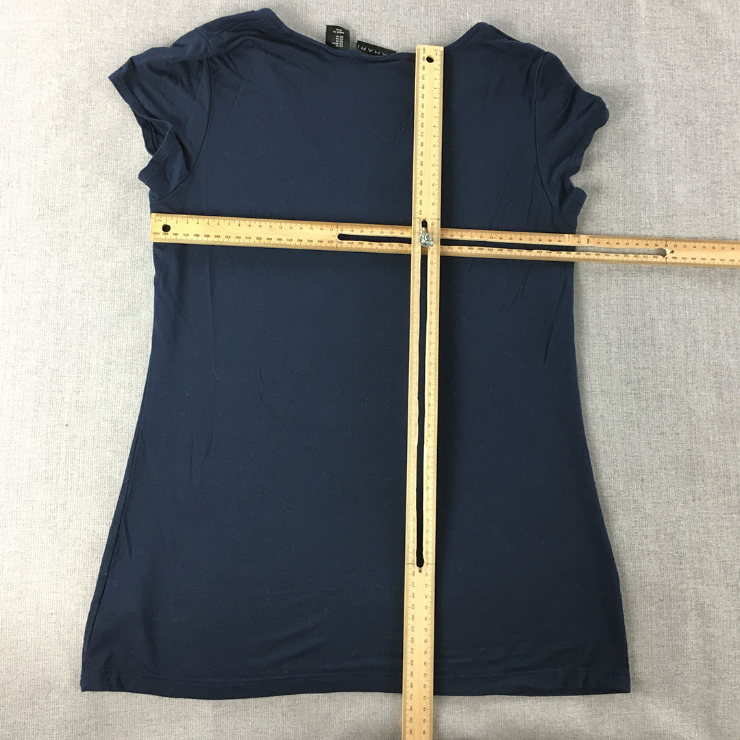 Tahari Womens Top Size M Navy Blue V-Neck Short Sleeve Shirt