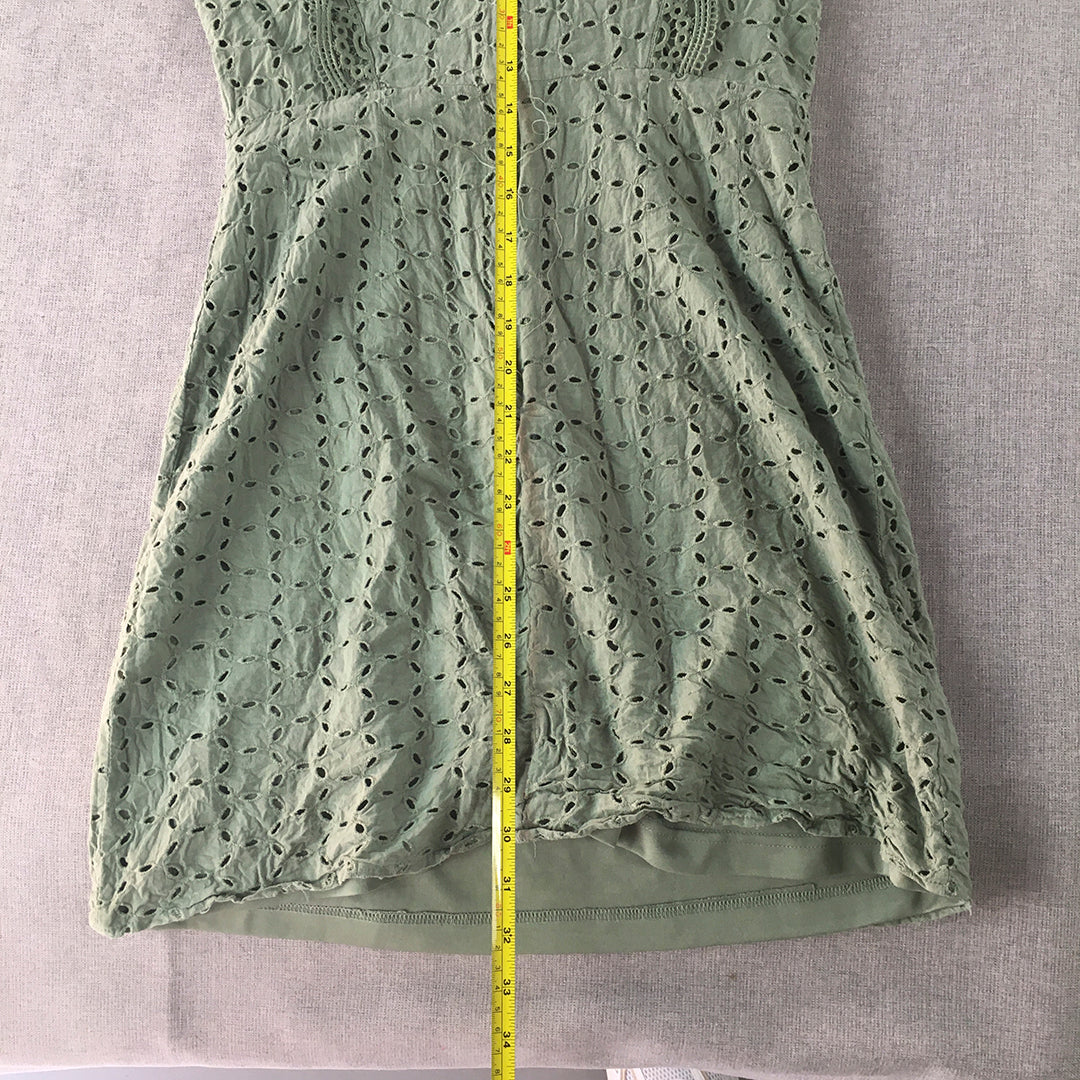 Miss Shop Womens Mini Dress Size 8 Green Pencil Sleeveless Dot Pattern