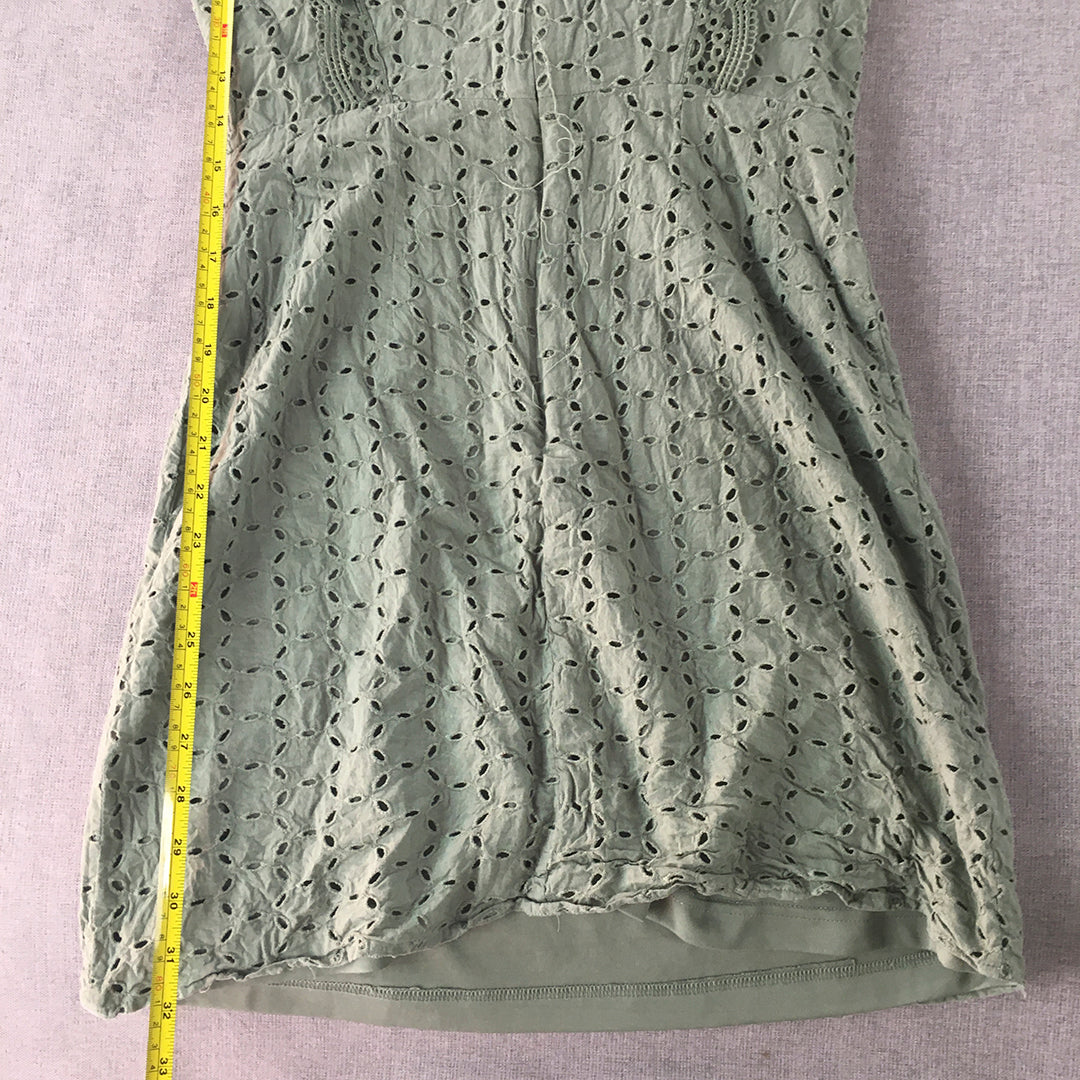 Miss Shop Womens Mini Dress Size 8 Green Pencil Sleeveless Dot Pattern