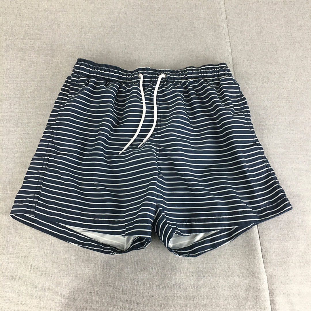 H&M Mens Shorts Size M Blue Striped Casual Drawstring Elastic Waist Pockets