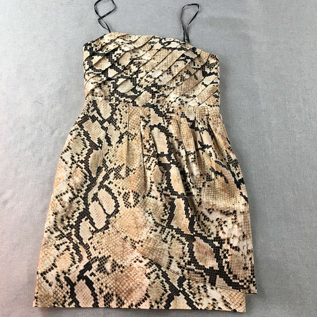 Events Womens Mini Dress Size 12 Brown Snakeskin Pattern Strapless Party