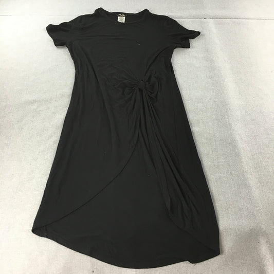 Miss Shop Womens Wrap Dress Size 10 Black Midi Stretch Fabric Short Sleeve