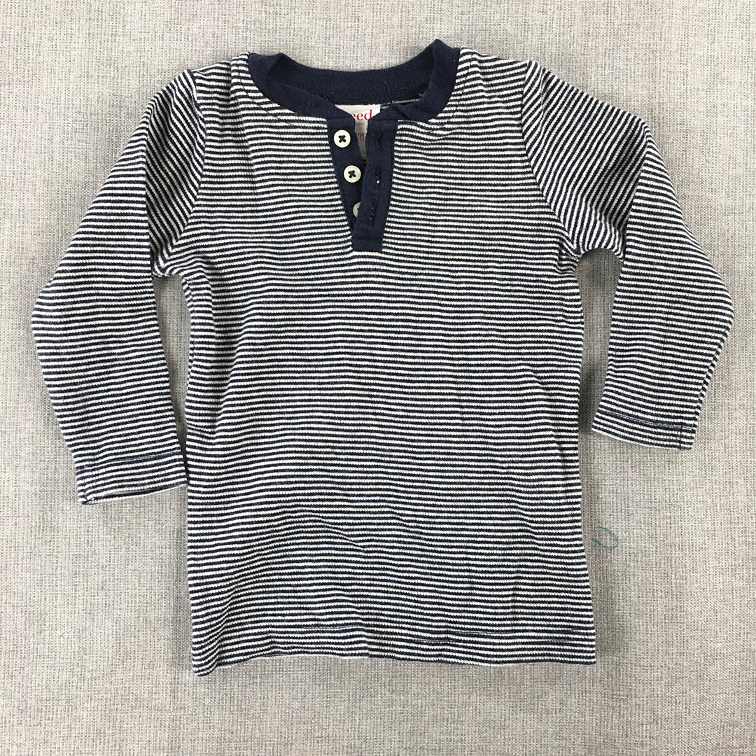 Seed Heritage Baby Shirt Size 00 (3 - 6 Months) Blue White Striped Long Sleeve