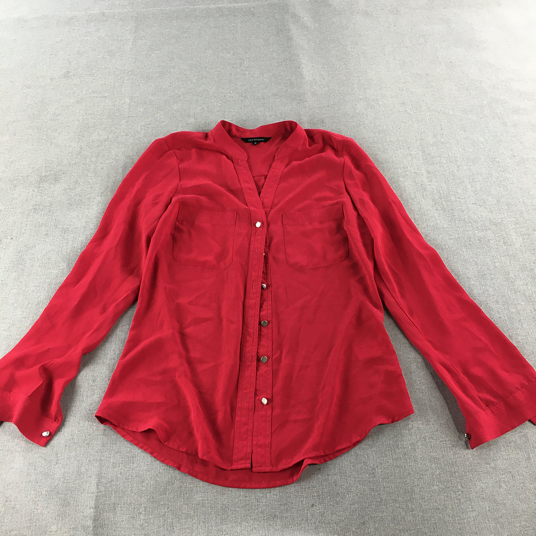 Portmans Womens Top Size 8 Red Button-Up Long Sleeve Shirt