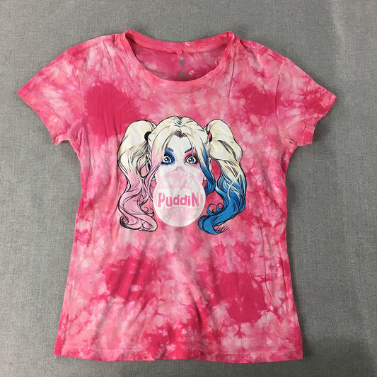 Harley Quinn Womens T-Shirt Size XXS Pink DC Comics Tie-Dye Top