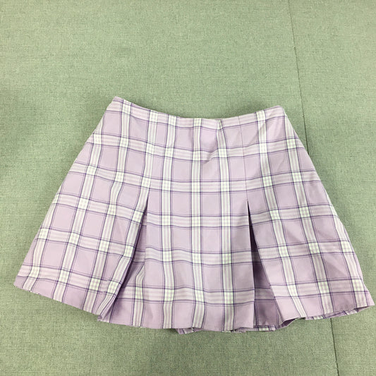 Luck & Trouble Womens Mini Skirt Size 8 Purple Checkered Pleated A-Line