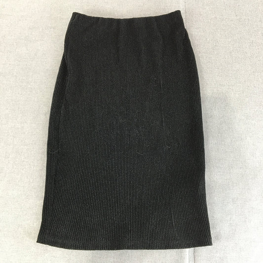 Valleygirl Womens Midi Skirt Size 8 Black Stretch Knit Straight