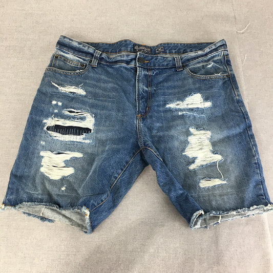 American Rag Mens Denim Shorts Size 40 Blue Ripped Jorts Raw Hem