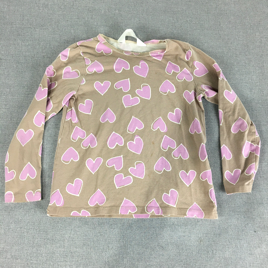 H&M Kids Girls Top Size 6 - 6 Years Brown Pink Love Heart Pattern Long Sleeve